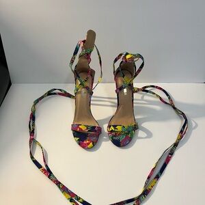 Liliana Floral Lace-Up Ankle Strap Sandals - Multicolor